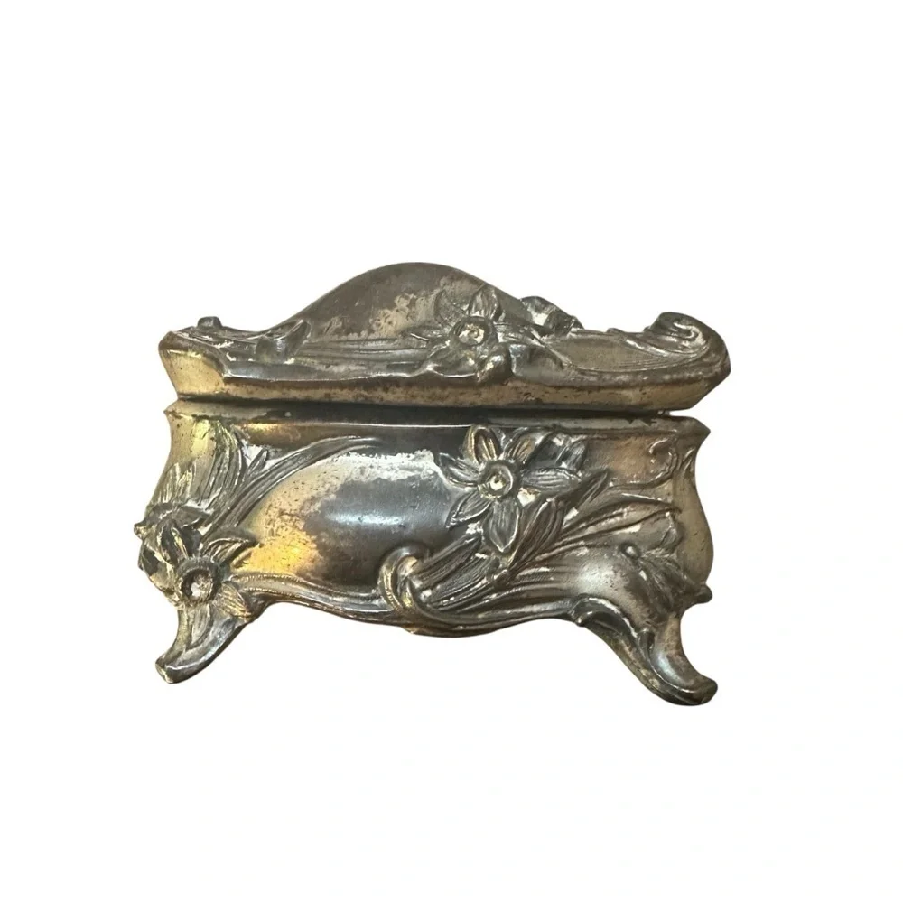 Vintage Silver Jewelry Box with Floral Design